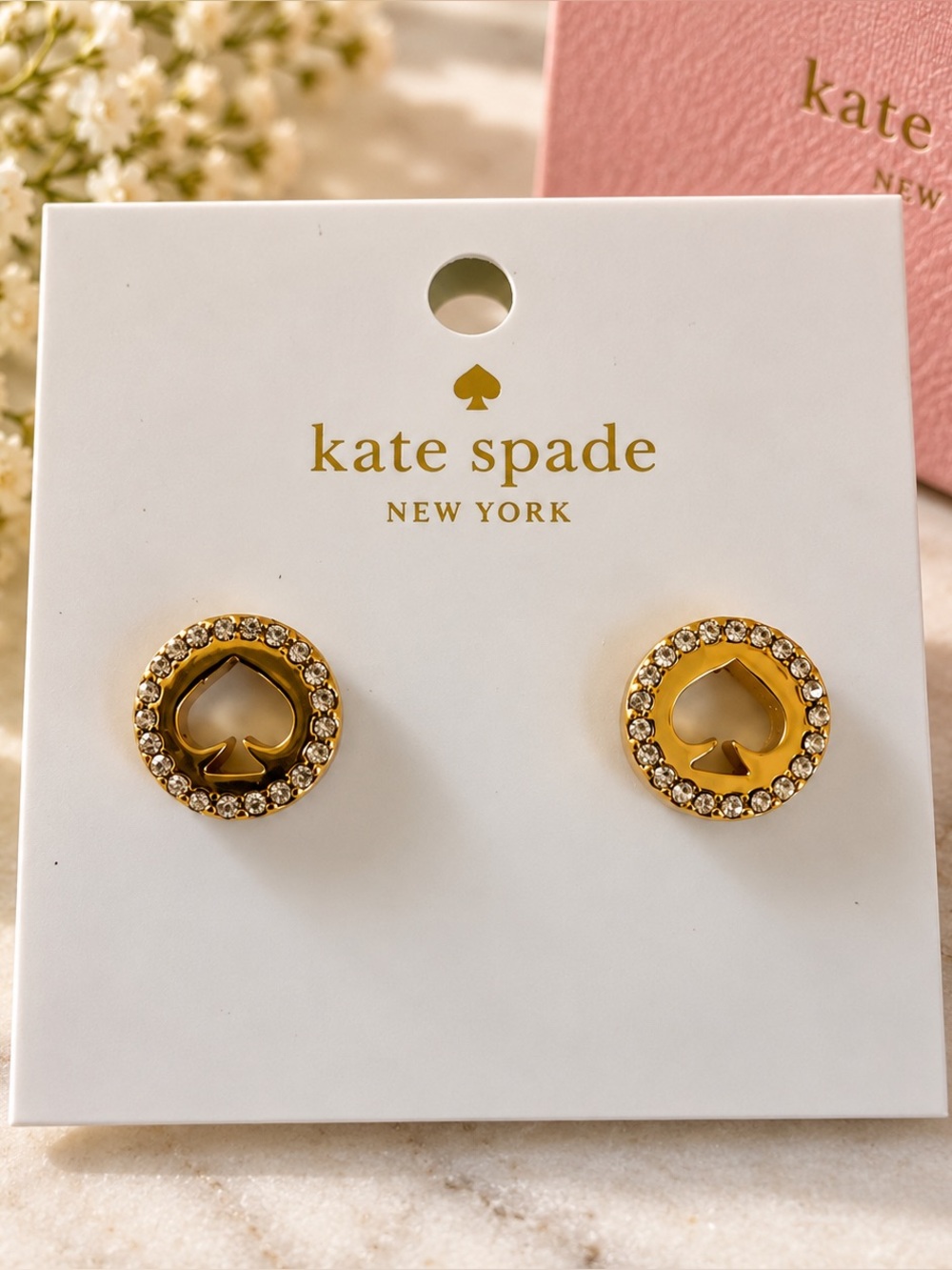 kate spade Gold Spade Crystal Halo Stud Earrings
